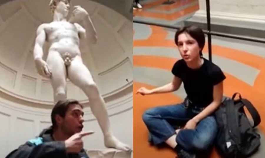 Activistas climáticos protestan bajo la estatua “el David” de Miguel Ángel en Florencia