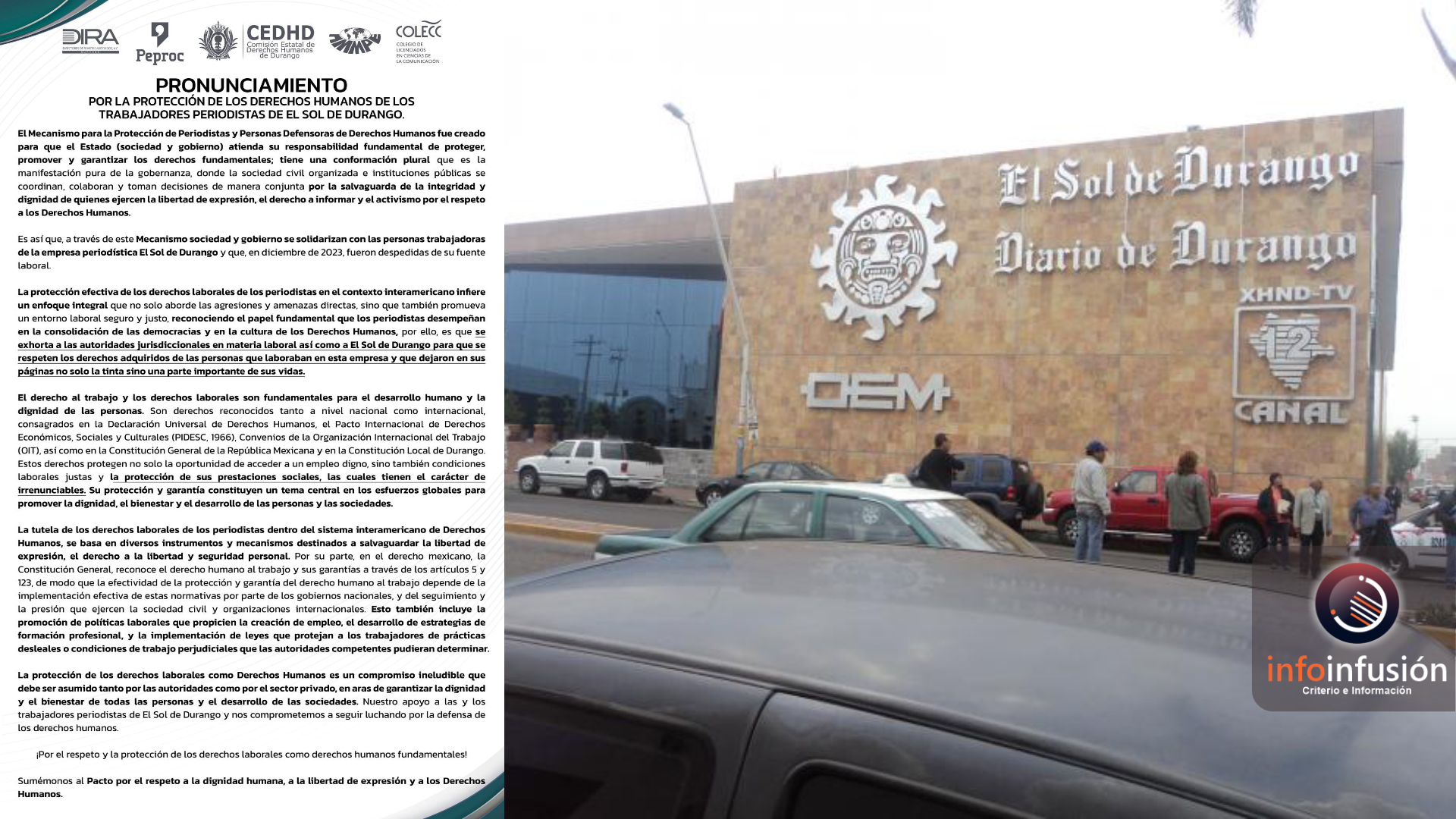 Exhortan CEDH y organismos de periodistas a respetar derechos de trabajadores de El Sol de Durango
