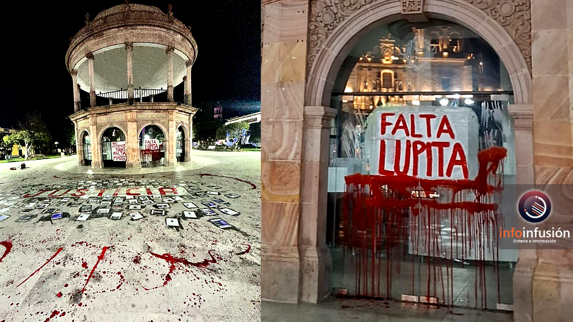 Amanece Plaza de Armas teñida de rojo en memoria de víctimas de feminicidio