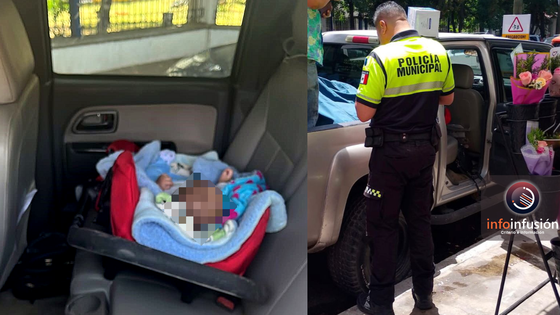 Padres dejan solo a su bebé dentro de un auto, frente a Facultad de Derecho