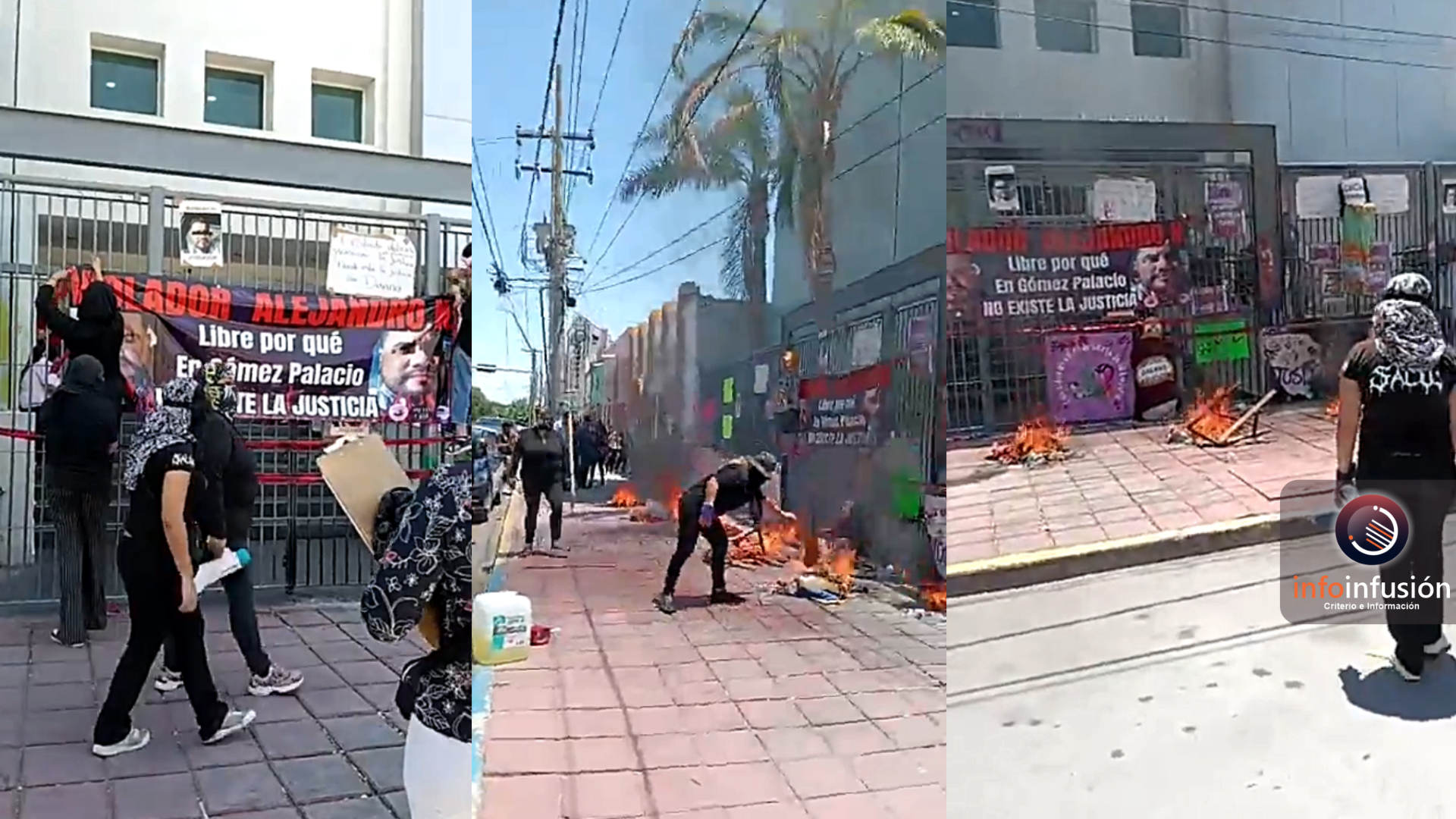 Feministas prenden fuego a las afueras del Palacio de Justicia en GP