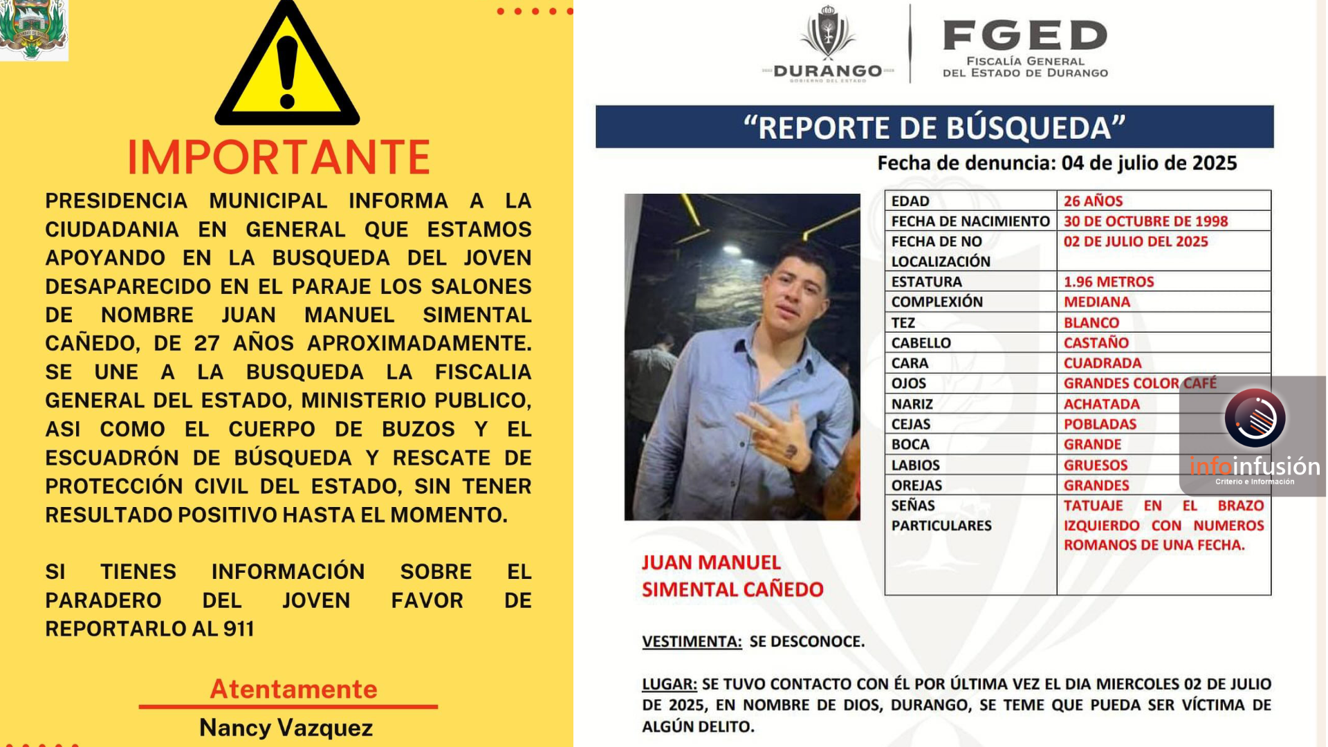 Buscan a joven desaparecido en Nombre de Dios