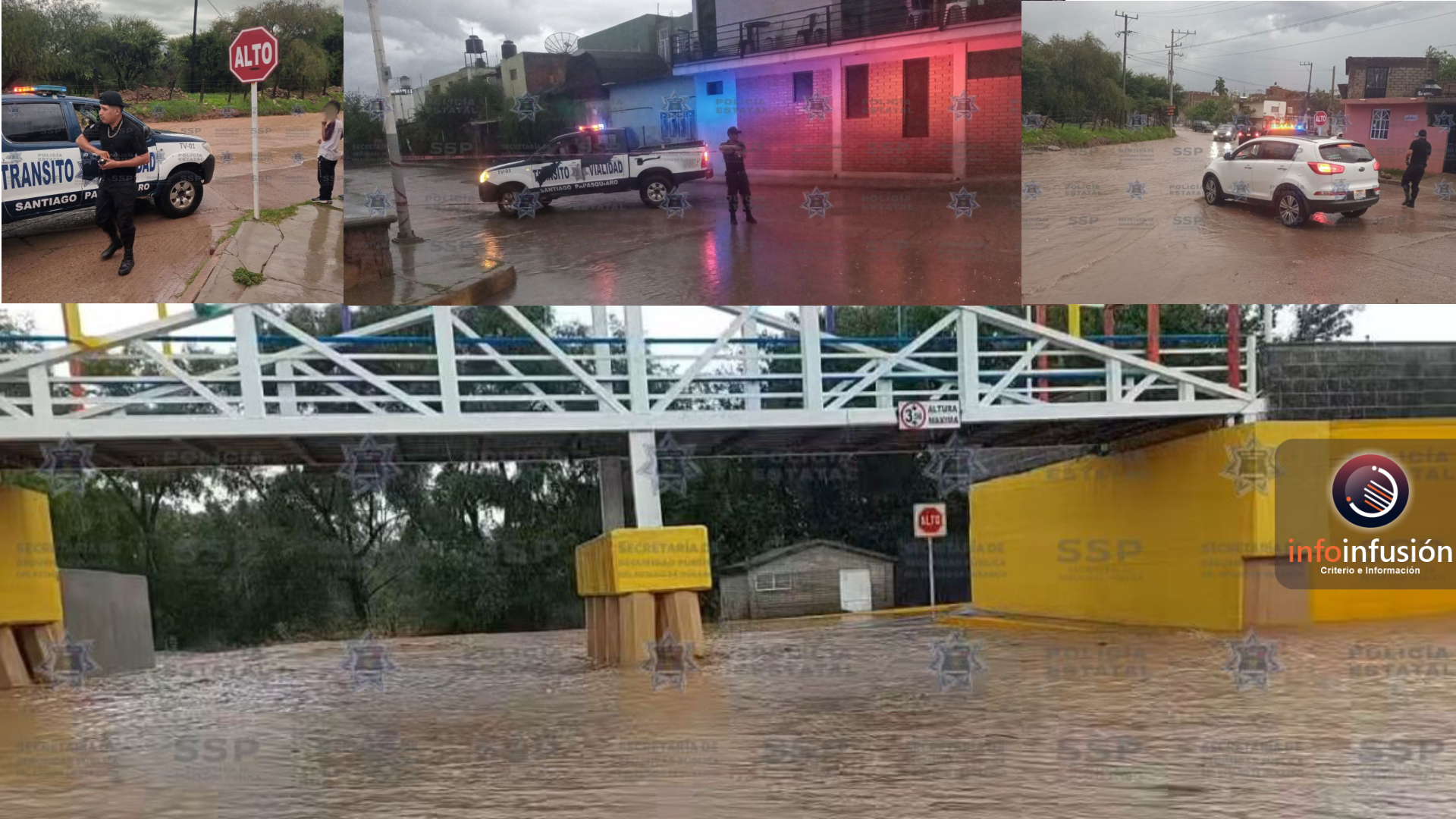 Cierran calles en Santiago Papasquiaro por intensas lluvias