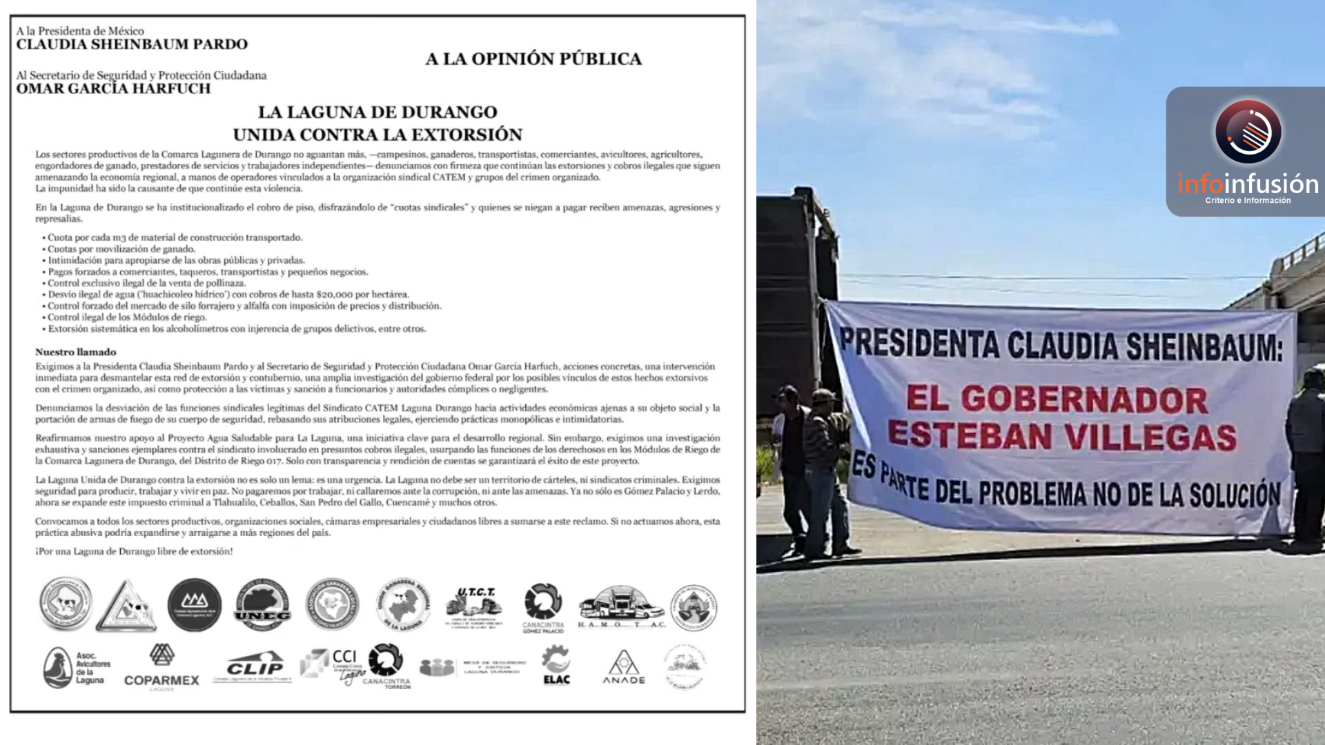 Cámaras empresariales se unen contra extorsiones de CATEM en la Laguna de Durango