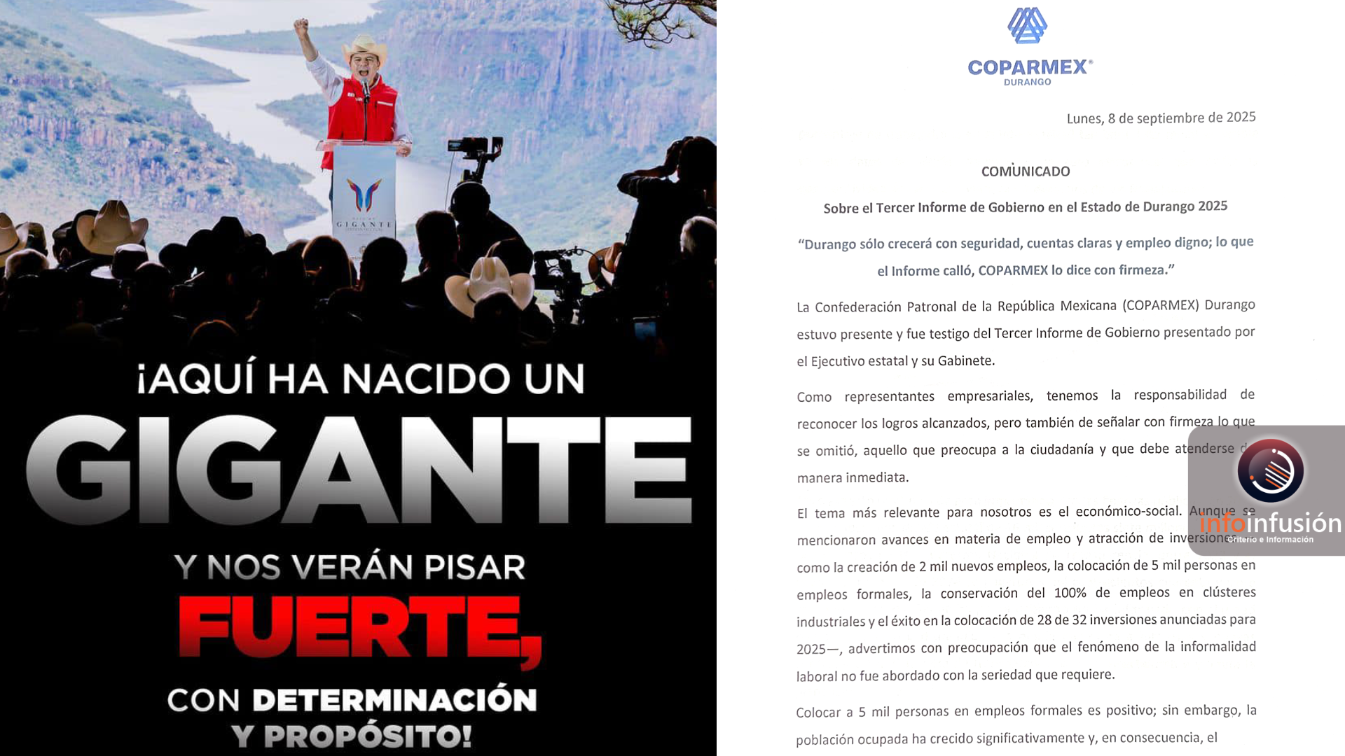 COPARMEX cuestiona omisiones en Tercer Informe de Gobierno de Esteban Villegas
