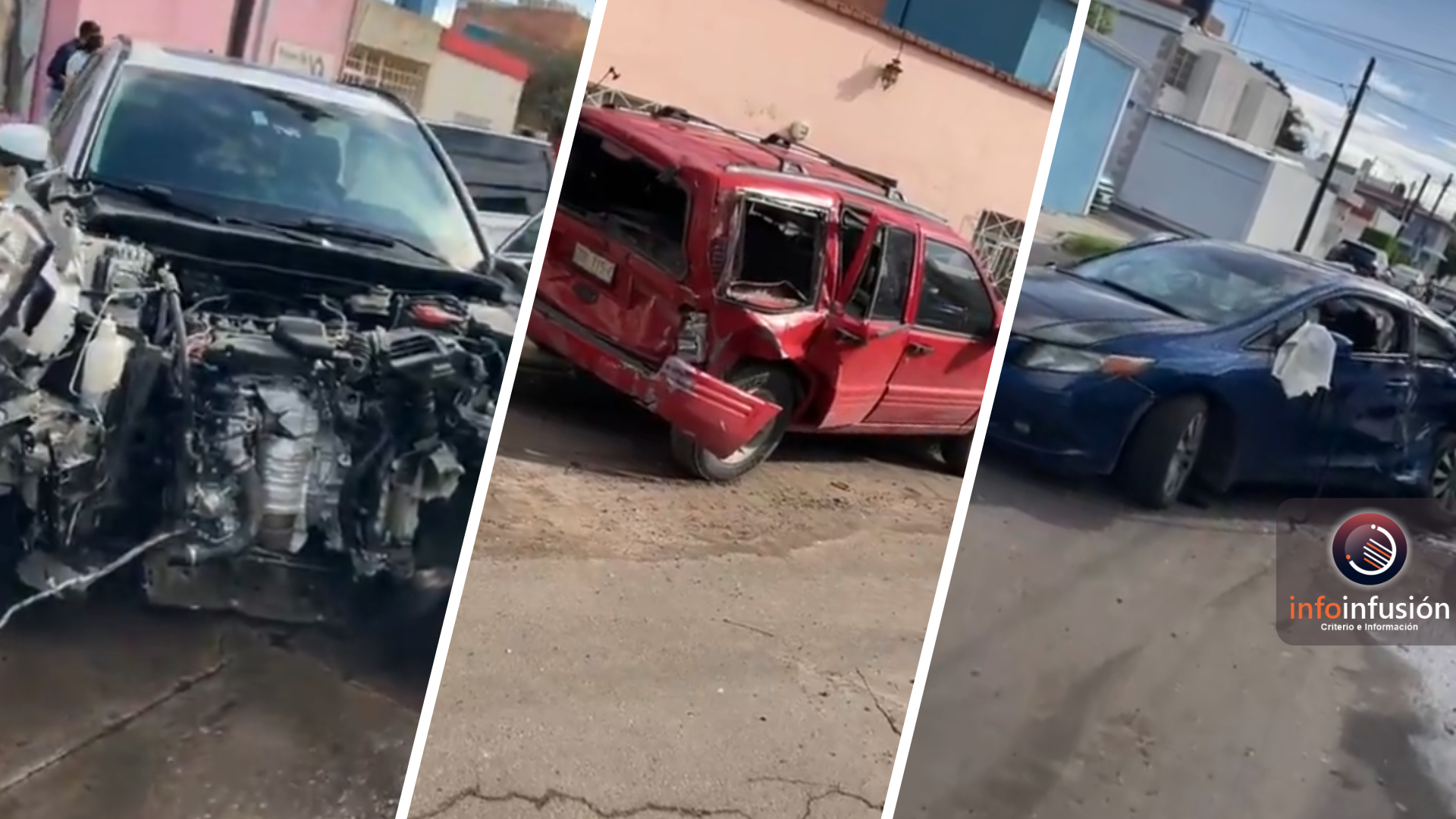 Triple choque en Pino Suárez y Nazas deja vehículos destrozados