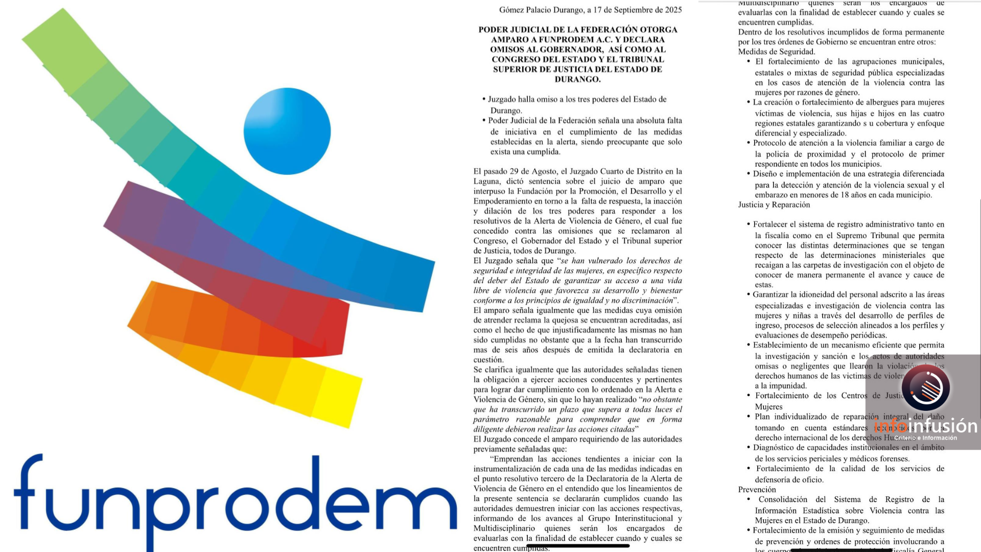 Amparo contra Gobierno, Congreso y Tribunal de Durango por omisiones en violencia de género
