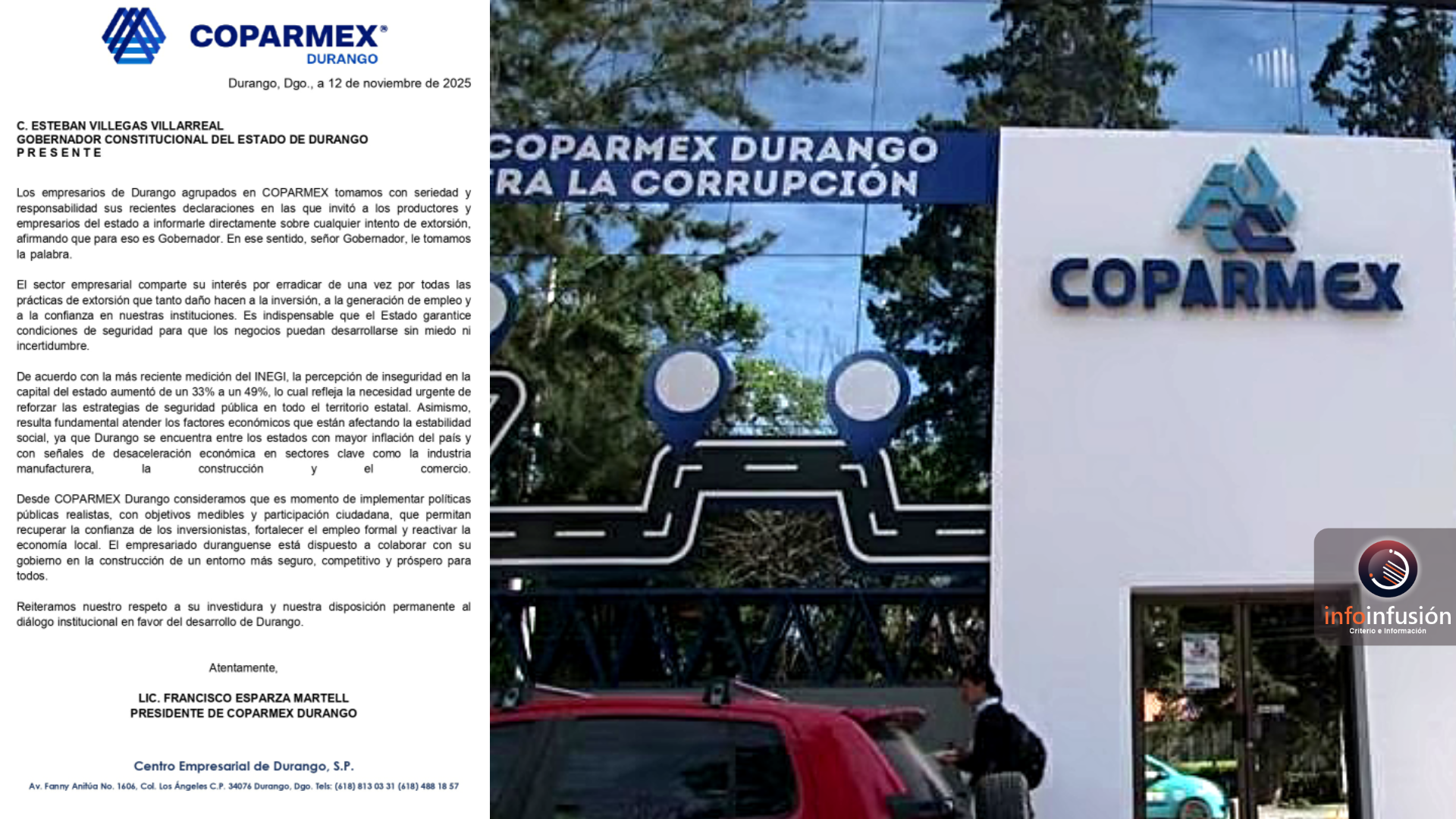 Demanda COPARMEX a Esteban Villegas políticas realistas contra extorsión