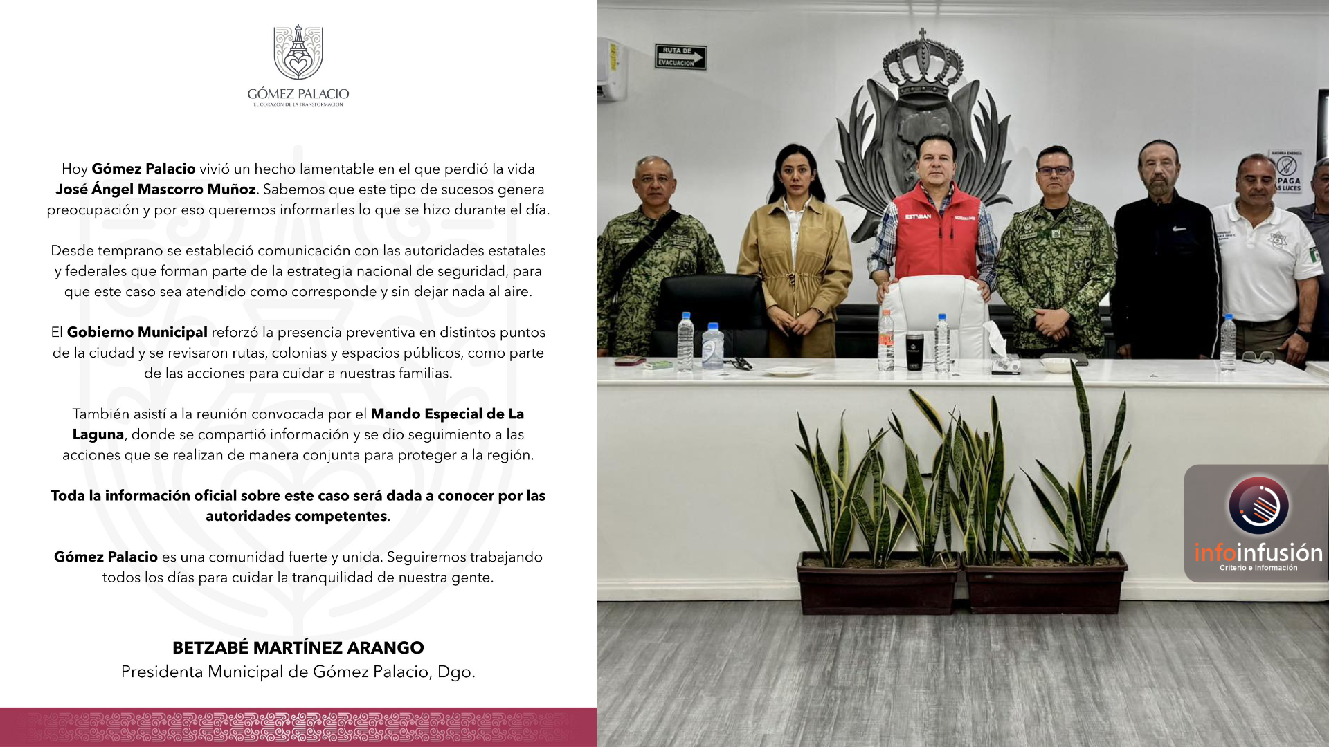 Condena Betzabé Martínez asesinato de exsecretario y anuncia refuerzo de seguridad