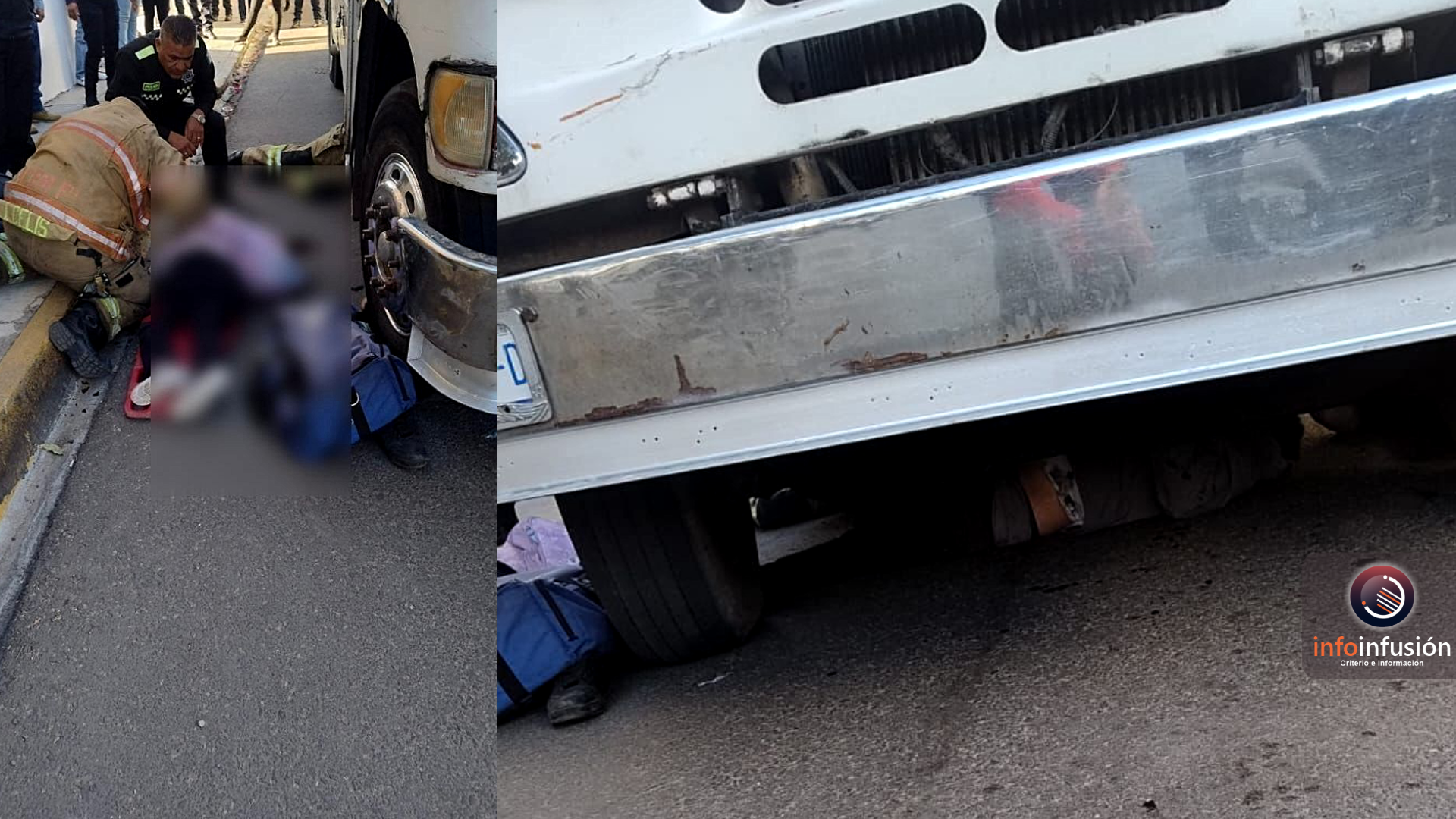 Adulto mayor y niña quedan bajo camión de ruta