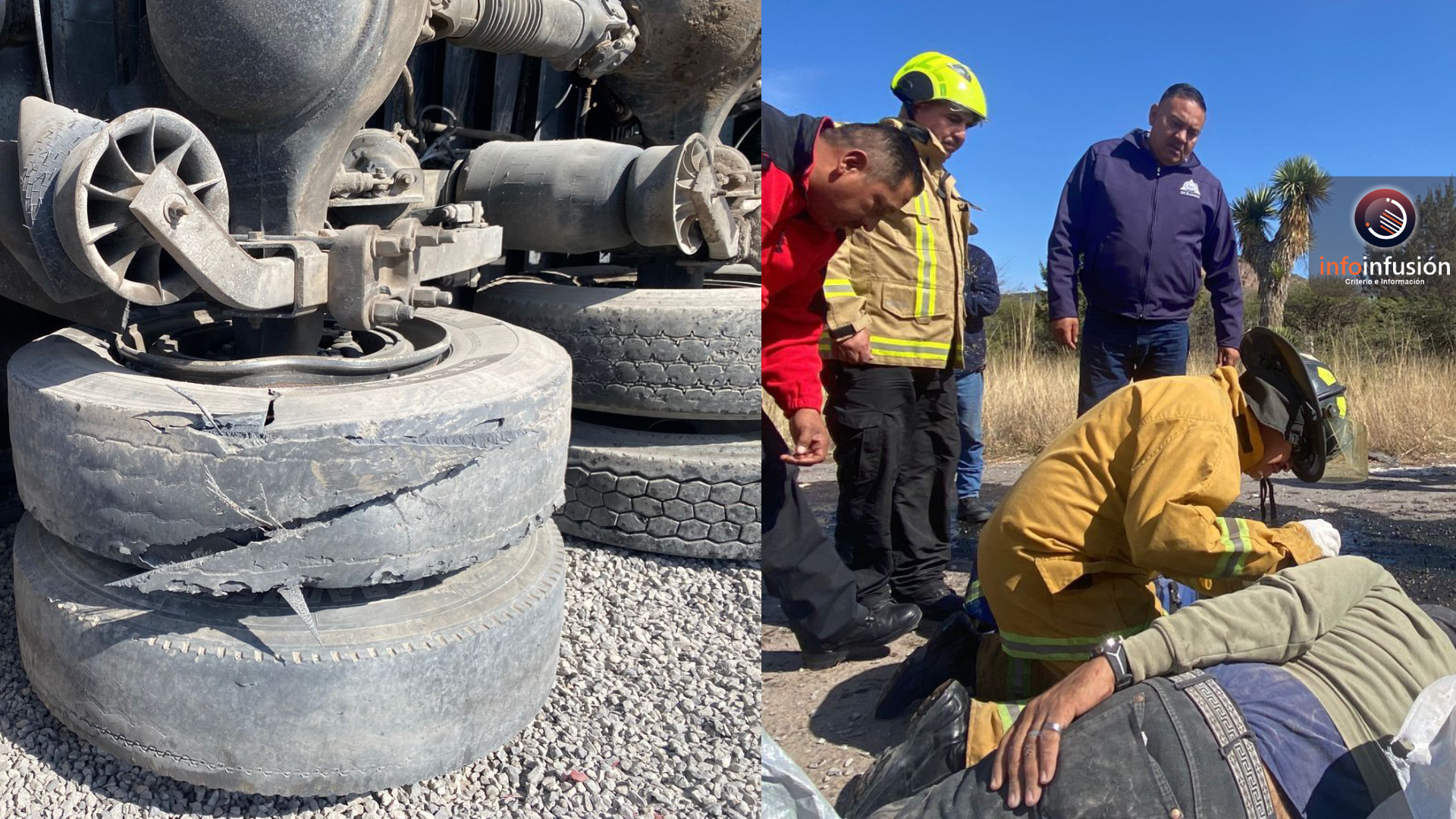 Camión de carga vuelca en la carretera a Parral